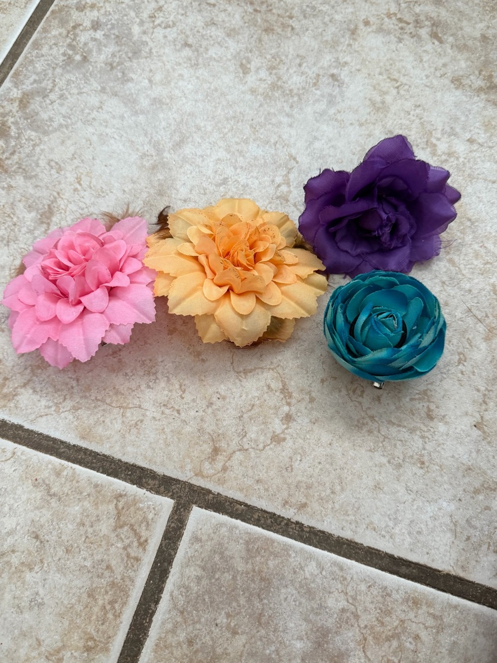 Kids Floral Hair Clips Set - Pink, Yellow, Purple, Teal